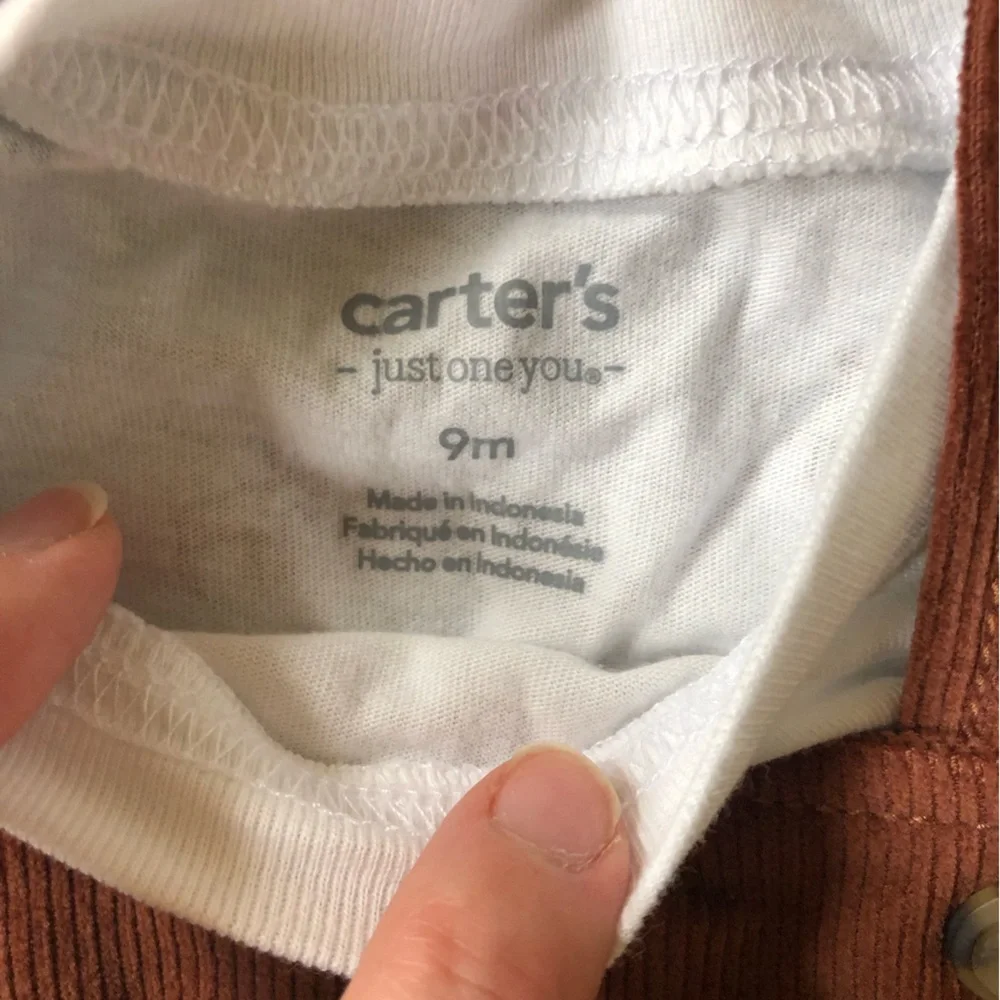 Carters Just One You 2pc Brown Moose Corduroy Overalls & Long Sleeve Top Sz 9 mo